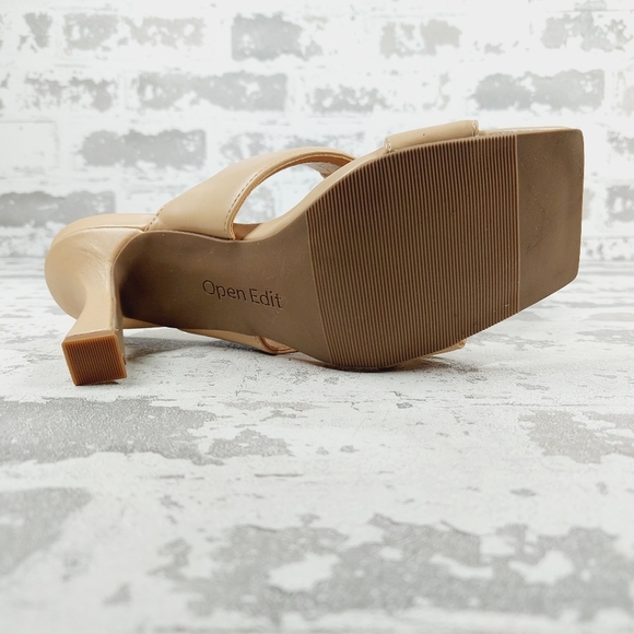 NEW Open Edit Edquincy Tan Cream Slip On Summer Heeled Sandals E956 - Picture 8 of 14